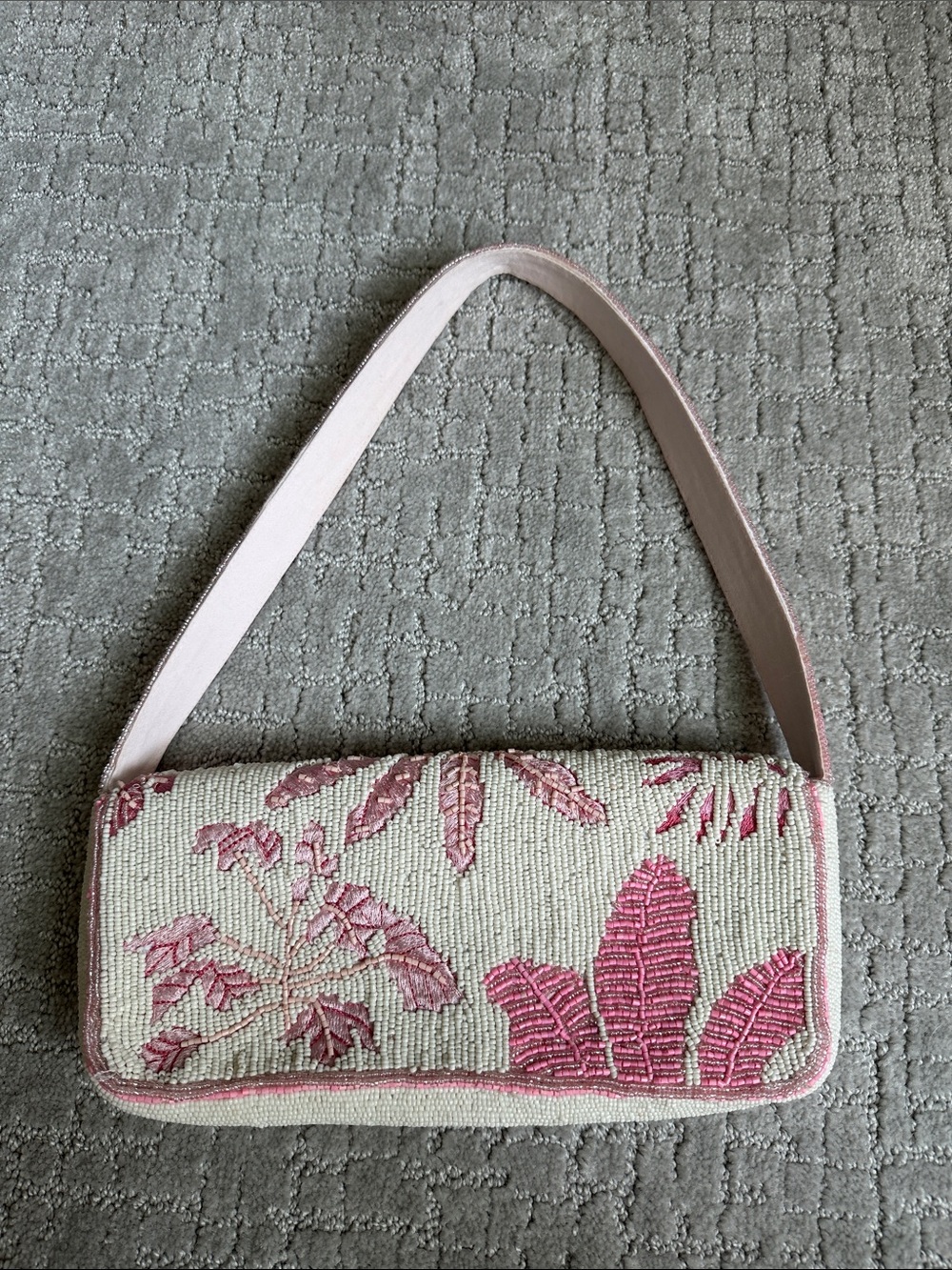 Beaded Pink Tropical Palm Evening Bag - Picture 2 of 3